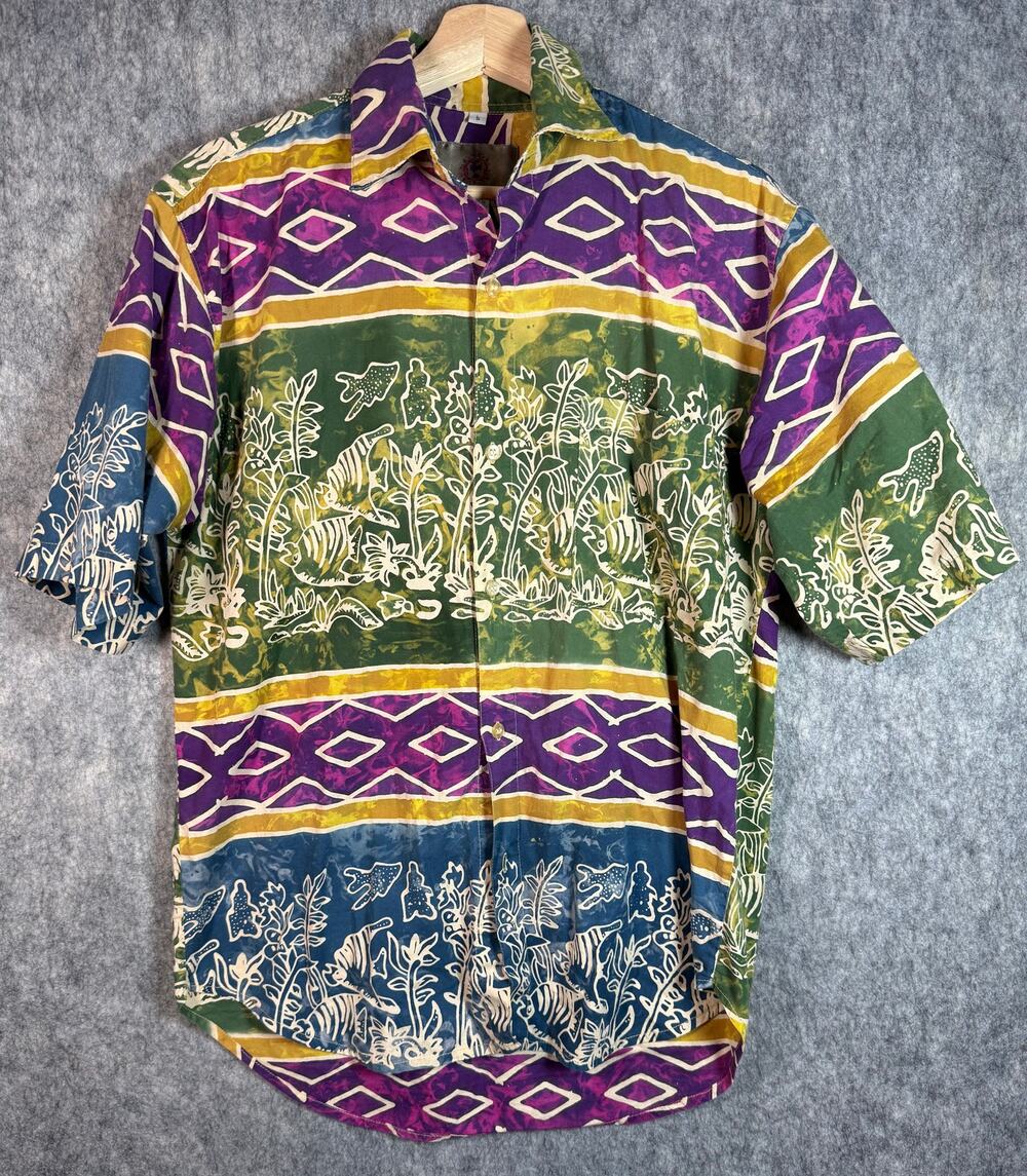 The Territory Ahead Batik Mens Small Handmade Colorful Ocean Button Up